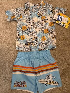 SpongeBob Squarepants Light Blue and Yellow Tropical Swim Set 18mos NWT